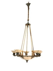 French Art Deco Alabaster Chandelier, 1930s